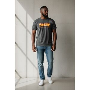 Thrasher Magazine Flame Logo Graphic T-Shirt Charcoal Gray Mens Small